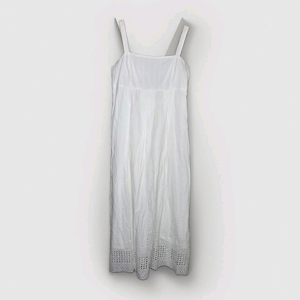 Eileen Fisher White Eyelet Lace Cotton Sun Dress Romantic Cottagecore Sz 4 Midi